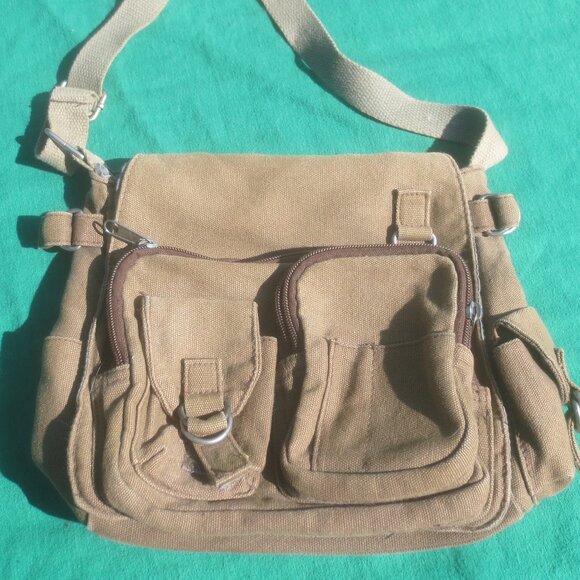 Canvas Chic Hip Military Style Themed Cotton Canvas Shoulder Ultility Bag. - Picture 1 of 13